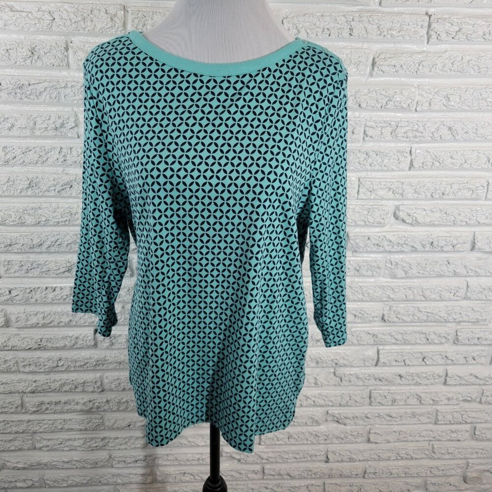 Croft & Barrow Women's XXL Plus Blue Geometric Top 3/4 Sleeve GEO228XE